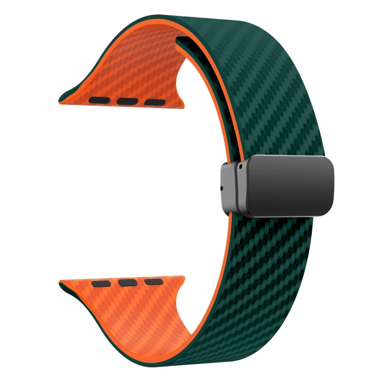 For Apple Watch Series 3 42mm Carbon Fiber Magnetic Black Buckle Watch Band(Deep Green Orange)