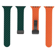For Apple Watch Series 3 42mm Carbon Fiber Magnetic Black Buckle Watch Band(Deep Green Orange)