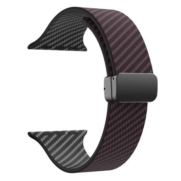 For Apple Watch Series 2 42mm Carbon Fiber Magnetic Black Buckle Watch Band(Dark Brown Black)