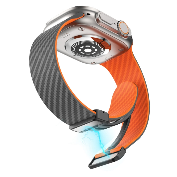 For Apple Watch 38mm Carbon Fiber Magnetic Black Buckle Watch Band(Spacy Grey Orange) - free shipping - PMC TechLife - Order now!