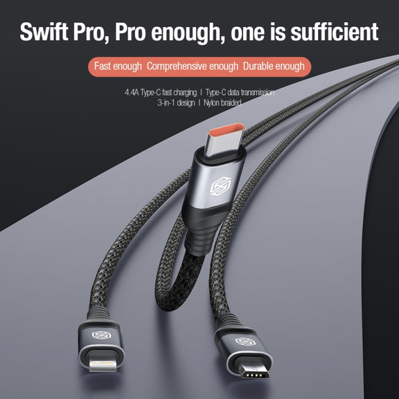 Nillkin Swift Pro 1m 3 in 1 USB to 8 Pin + Type-C + Micro USB Fast Charging Cable(Black)