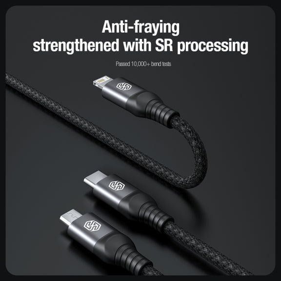 Nillkin Swift Pro 1m 3 in 1 USB to 8 Pin + Type-C + Micro USB Fast Charging Cable(Blue)