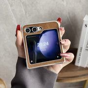 For Samsung Galaxy Z Flip5 Skin Feel Leather Texture MagSafe Pearlescent Paint Shockproof Phone Case(Black)