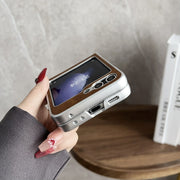 For Samsung Galaxy Z Flip5 Skin Feel Leather Texture MagSafe Pearlescent Paint Shockproof Phone Case(Black)