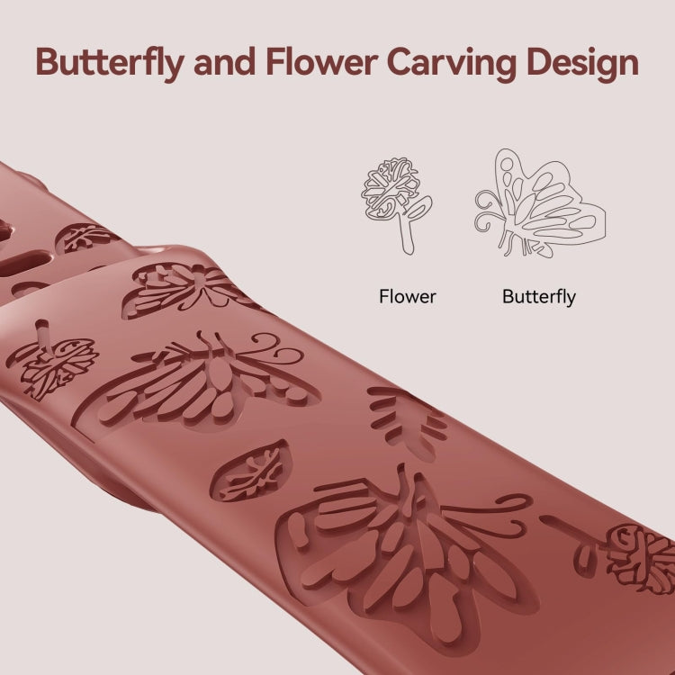 For Apple Watch SE 2023 44mm Butterfly Flower Embossed Silicone Watch Band(Brick Red) - Watch Bands by PMC TechLife | Online Shopping South Africa | PMC TechLife