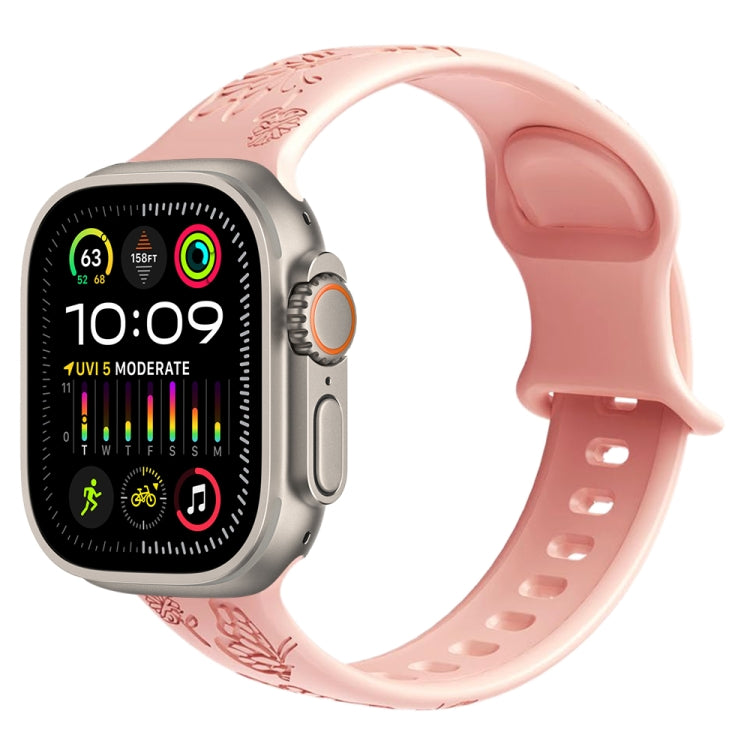 For Apple Watch Ultra 49mm Butterfly Flower Embossed Silicone Watch Band(Retro Rose) - Watch Bands by PMC TechLife | Online Shopping South Africa | PMC TechLife