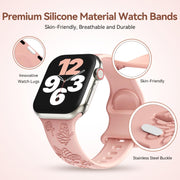 For Apple Watch Series 8 41mm Butterfly Flower Embossed Silicone Watch Band(Retro Rose)