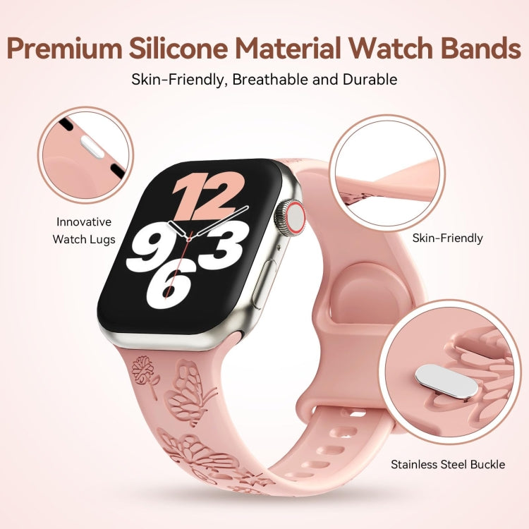 For Apple Watch Series 8 41mm Butterfly Flower Embossed Silicone Watch Band(Retro Rose)