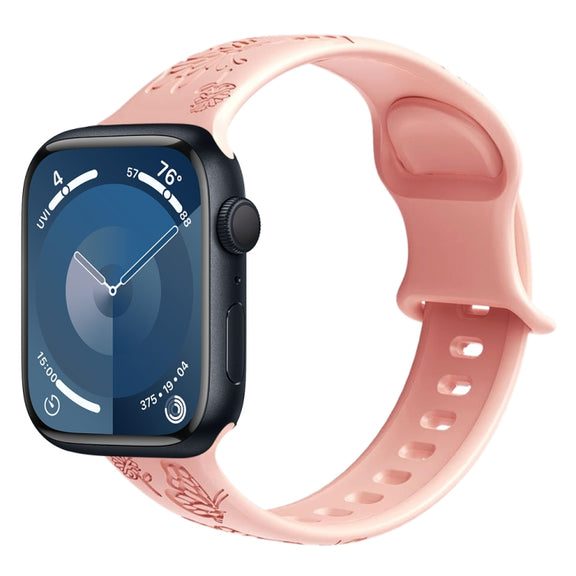 For Apple Watch Series 7 41mm Butterfly Flower Embossed Silicone Watch Band(Retro Rose)