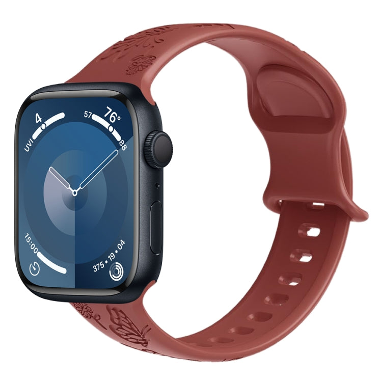 For Apple Watch SE 40mm Butterfly Flower Embossed Silicone Watch Band(Brick Red) - Watch Bands by PMC TechLife | Online Shopping South Africa | PMC TechLife