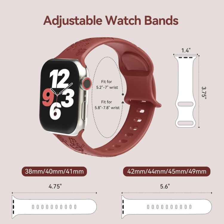 For Apple Watch Series 6 44mm Butterfly Flower Embossed Silicone Watch Band(Brick Red) - Watch Bands by PMC TechLife | Online Shopping South Africa | PMC TechLife