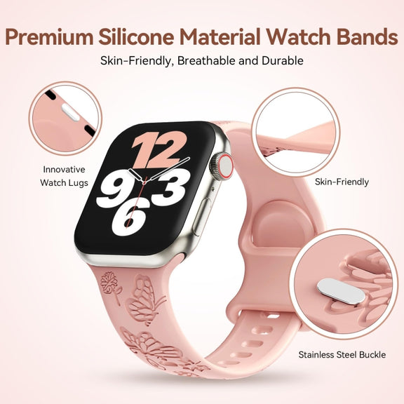 For Apple Watch Series 2 38mm Butterfly Flower Embossed Silicone Watch Band(Retro Rose)