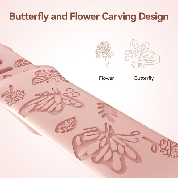 For Apple Watch 42mm Butterfly Flower Embossed Silicone Watch Band(Retro Rose)