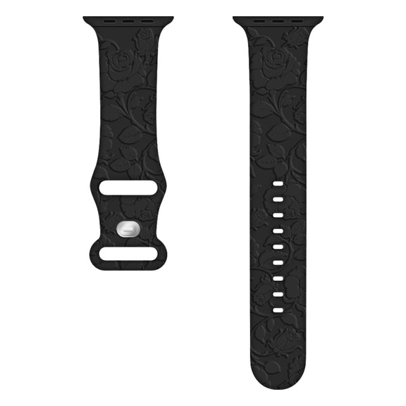 For Apple Watch SE 2023 44mm Rose Embossed Silicone Watch Band(Black)