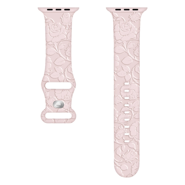 For Apple Watch Ultra 49mm Rose Embossed Silicone Watch Band(Pink)