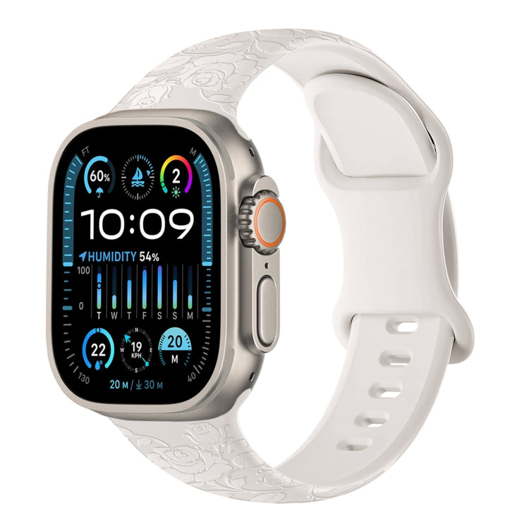 For Apple Watch Ultra 49mm Rose Embossed Silicone Watch Band(Starlight) - Watch Bands by PMC TechLife | Online Shopping South Africa | PMC TechLife