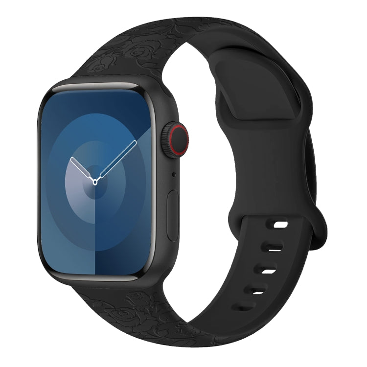For Apple Watch SE 2022 44mm Rose Embossed Silicone Watch Band(Black) - Watch Bands by PMC TechLife | Online Shopping South Africa | PMC TechLife