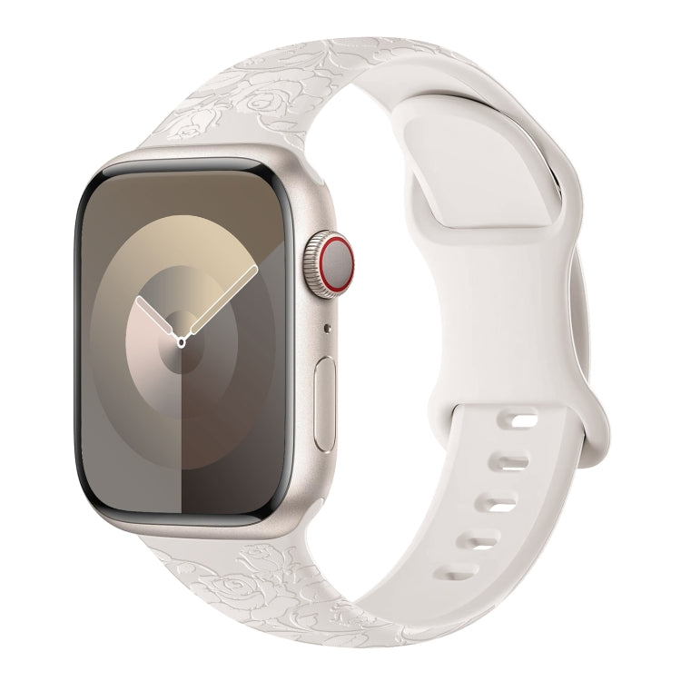 For Apple Watch Series 5 40mm Rose Embossed Silicone Watch Band(Starlight) - Watch Bands by PMC TechLife | Online Shopping South Africa | PMC TechLife