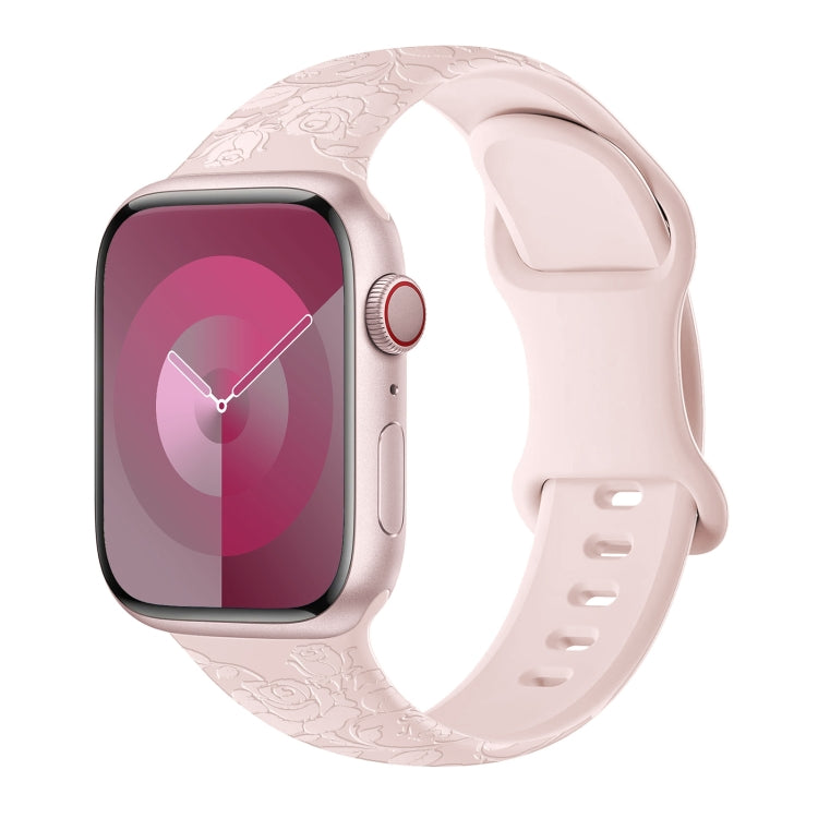 For Apple Watch Series 3 38mm Rose Embossed Silicone Watch Band(Pink) - Watch Bands by PMC TechLife | Online Shopping South Africa | PMC TechLife
