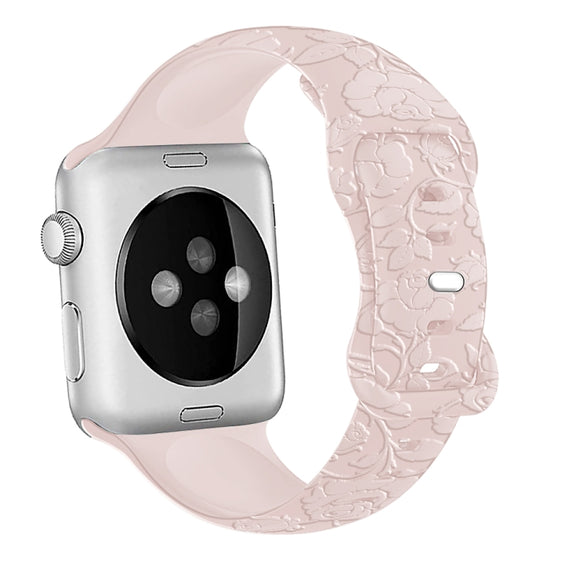 For Apple Watch Series 3 38mm Rose Embossed Silicone Watch Band(Pink)