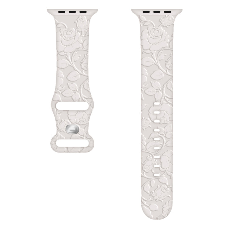 For Apple Watch Series 3 38mm Rose Embossed Silicone Watch Band(Starlight)