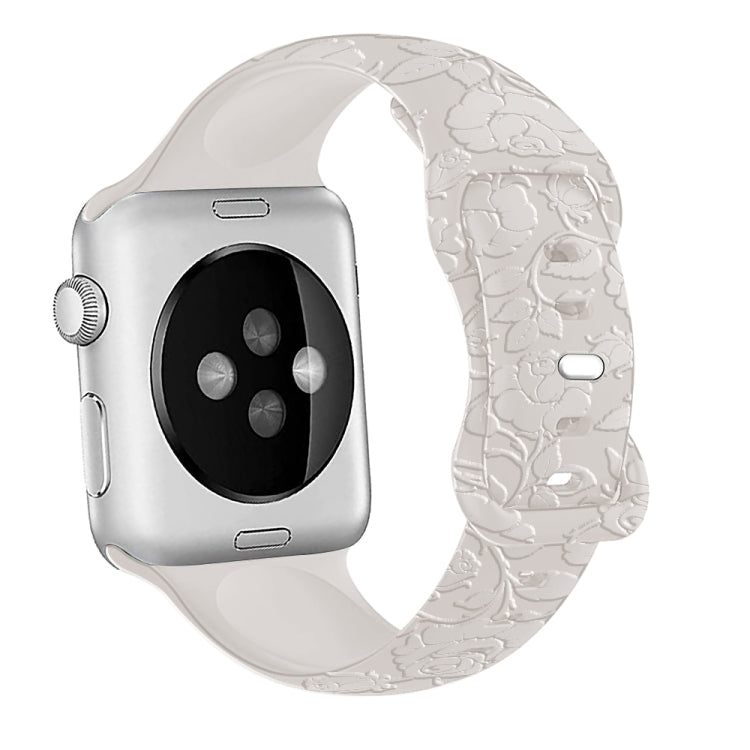 For Apple Watch Series 3 38mm Rose Embossed Silicone Watch Band(Starlight)