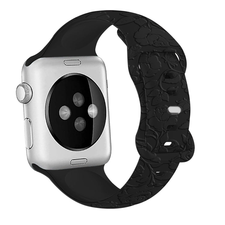For Apple Watch Series 2 38mm Rose Embossed Silicone Watch Band(Black) - Watch Bands by PMC TechLife | Online Shopping South Africa | PMC TechLife