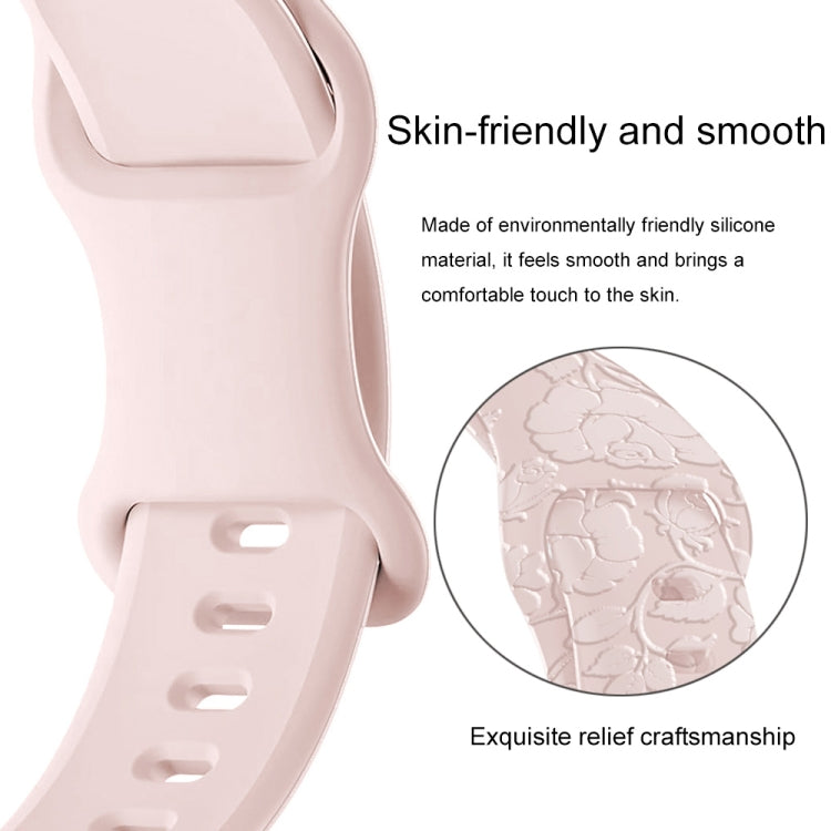 For Apple Watch SE 44mm Rose Embossed Silicone Watch Band(Starlight) - Watch Bands by PMC TechLife | Online Shopping South Africa | PMC TechLife