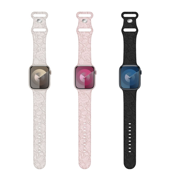 For Apple Watch 38mm Rose Embossed Silicone Watch Band(Pink)