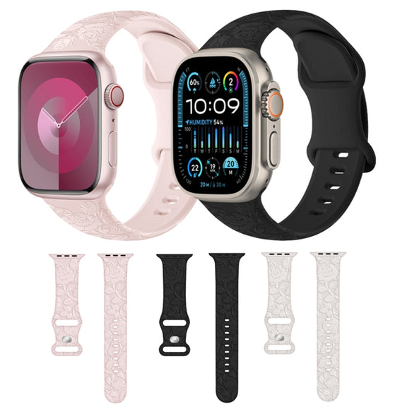 For Apple Watch 38mm Rose Embossed Silicone Watch Band(Starlight)