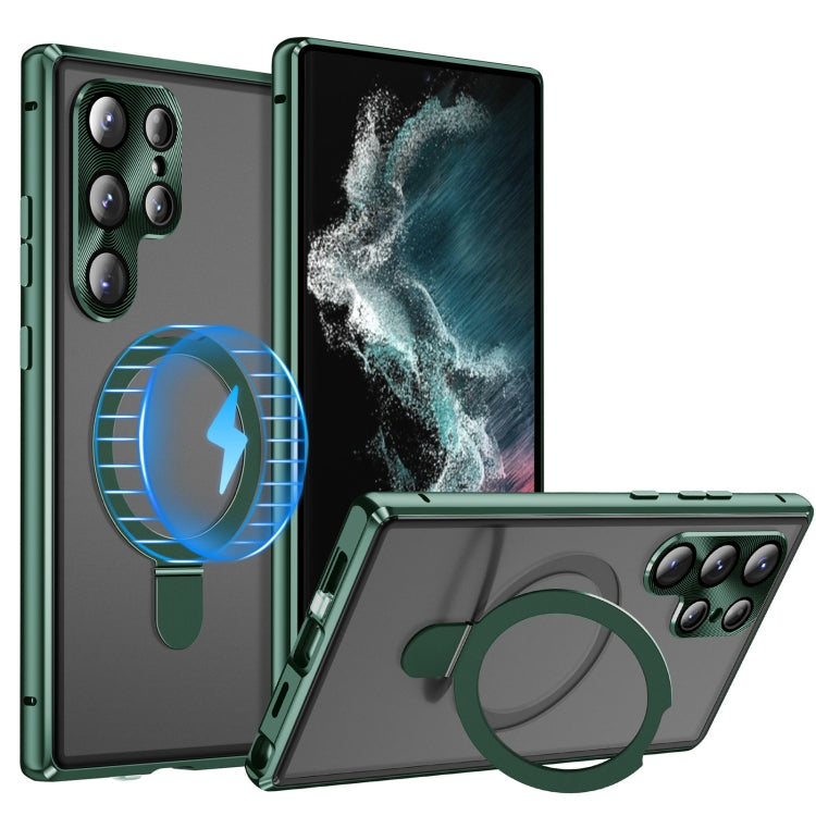 For Samsung Galaxy S22 Ultra 5G MagSafe Magnetic HD Frosted Tempered Glass Holder Phone Case(Green) - free shipping - PMC TechLife - Order now!