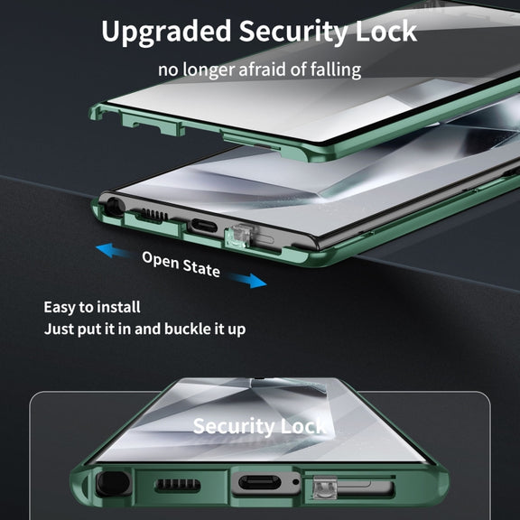 For Samsung Galaxy S22 Ultra 5G MagSafe Magnetic HD Frosted Tempered Glass Holder Phone Case(Green)