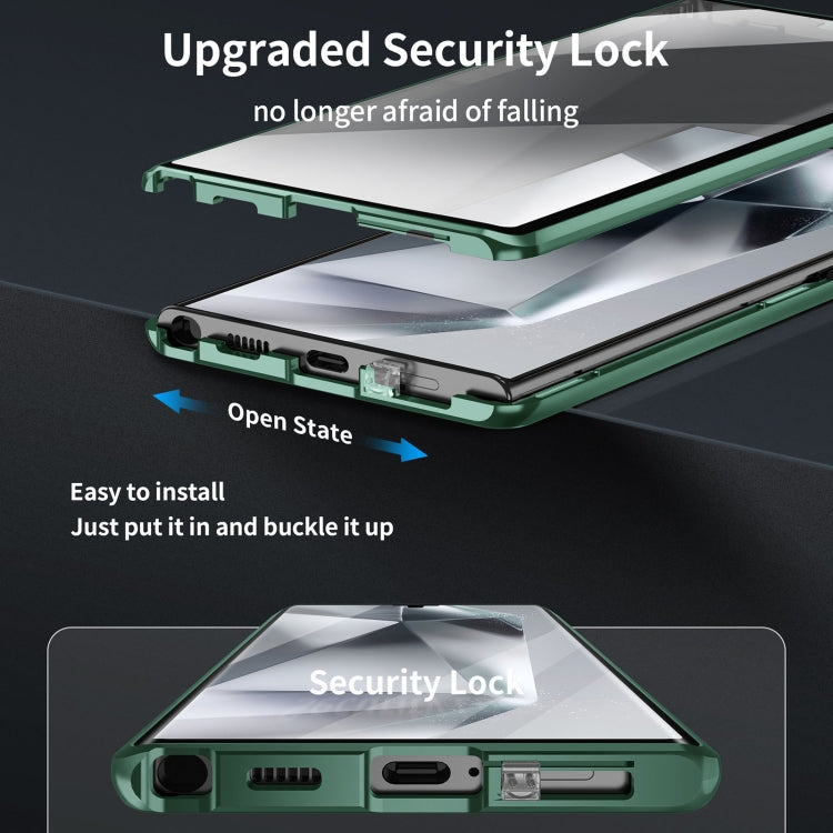 For Samsung Galaxy S22 Ultra 5G MagSafe Magnetic HD Frosted Tempered Glass Holder Phone Case(Green)