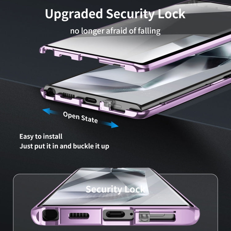 For Samsung Galaxy S22 Ultra 5G MagSafe Magnetic HD Frosted Tempered Glass Holder Phone Case(Purple) - Galaxy S22 Ultra 5G Cases by PMC TechLife | Online Shopping South Africa | PMC TechLife