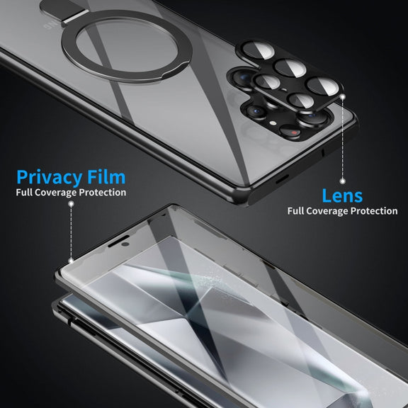 For Samsung Galaxy S23 Ultra 5G MagSafe Magnetic HD Frosted Tempered Glass Holder Phone Case(Black)