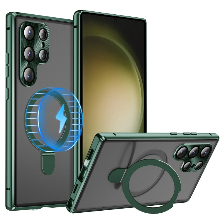 For Samsung Galaxy S23 Ultra 5G MagSafe Magnetic HD Frosted Tempered Glass Holder Phone Case(Green) - Galaxy S23 Ultra 5G Cases by PMC TechLife | Online Shopping South Africa | PMC TechLife