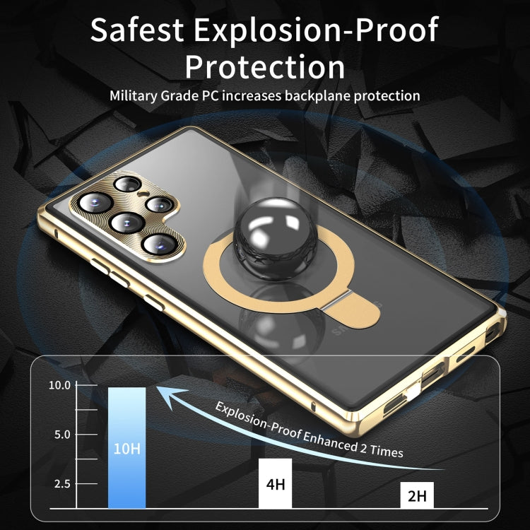 For Samsung Galaxy S24 Ultra 5G MagSafe Magnetic HD Frosted Tempered Glass Holder Phone Case(Gold)