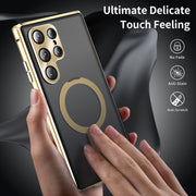 For Samsung Galaxy S24 Ultra 5G MagSafe Magnetic HD Frosted Tempered Glass Holder Phone Case(Gold)