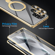 For Samsung Galaxy S24 Ultra 5G MagSafe Magnetic HD Frosted Tempered Glass Holder Phone Case(Gold)