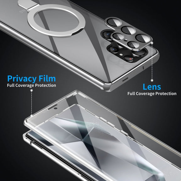 For Samsung Galaxy S24 Ultra 5G MagSafe Magnetic HD Frosted Tempered Glass Holder Phone Case(Silver)
