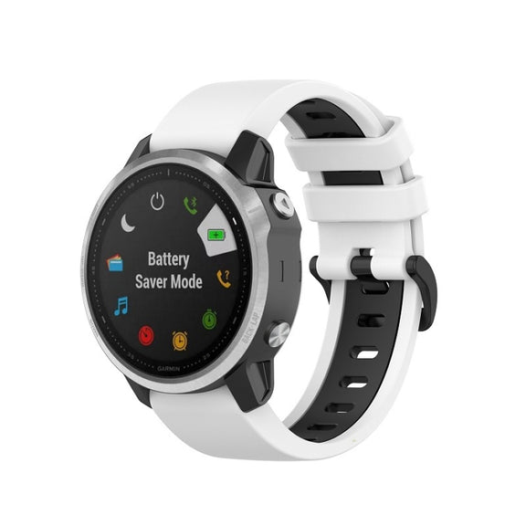 Compatible with Garmin Fenix 6S Two-color Silicone Watch Band(White Black)