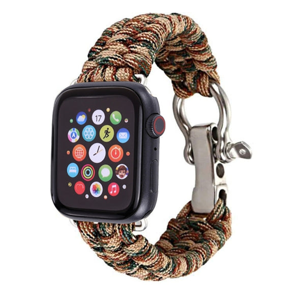For Apple Watch Ultra 49mm / Series 8&7 45mm / SE 2&6&SE&5&4 44mm / 3&2&1 42mm Umbrella Cord Nylon Braided Watch Band(Beige)