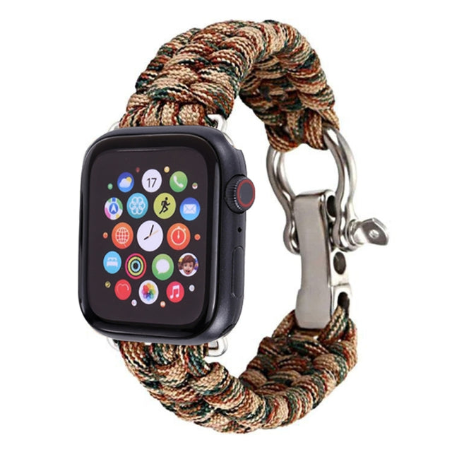 For Apple Watch Ultra 49mm / Series 8&7 45mm / SE 2&6&SE&5&4 44mm / 3&2&1 42mm Umbrella Cord Nylon Braided Watch Band(Beige)