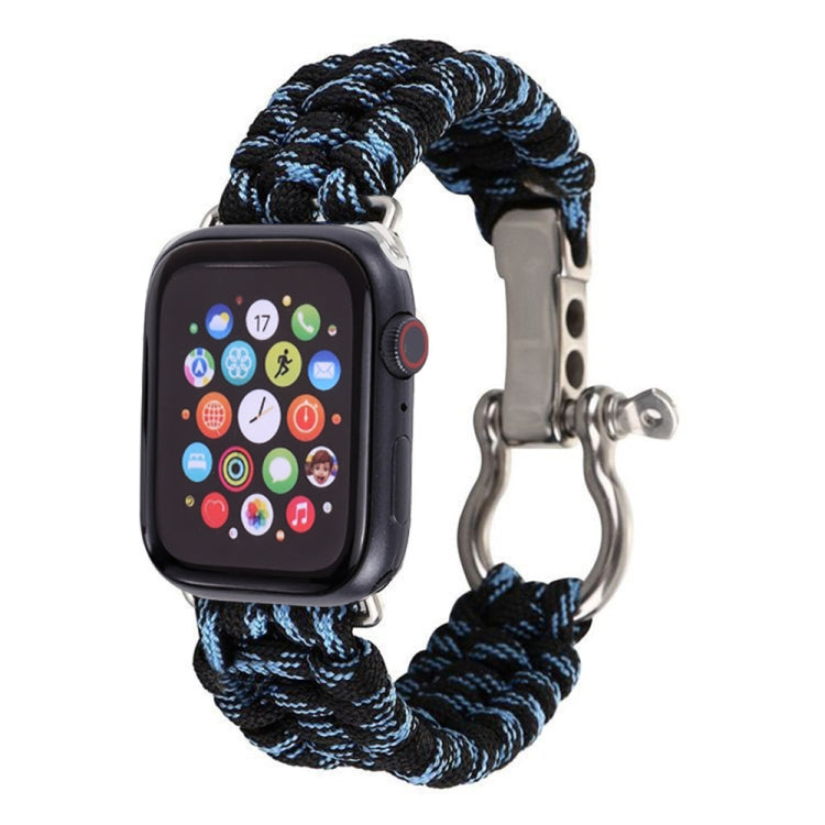 For Apple Watch Ultra 49mm / Series 8&7 45mm / SE 2&6&SE&5&4 44mm / 3&2&1 42mm Umbrella Cord Nylon Braided Watch Band(Blue Black) - Smart Wear by PMC TechLife | Online Shopping South Africa | PMC TechLife