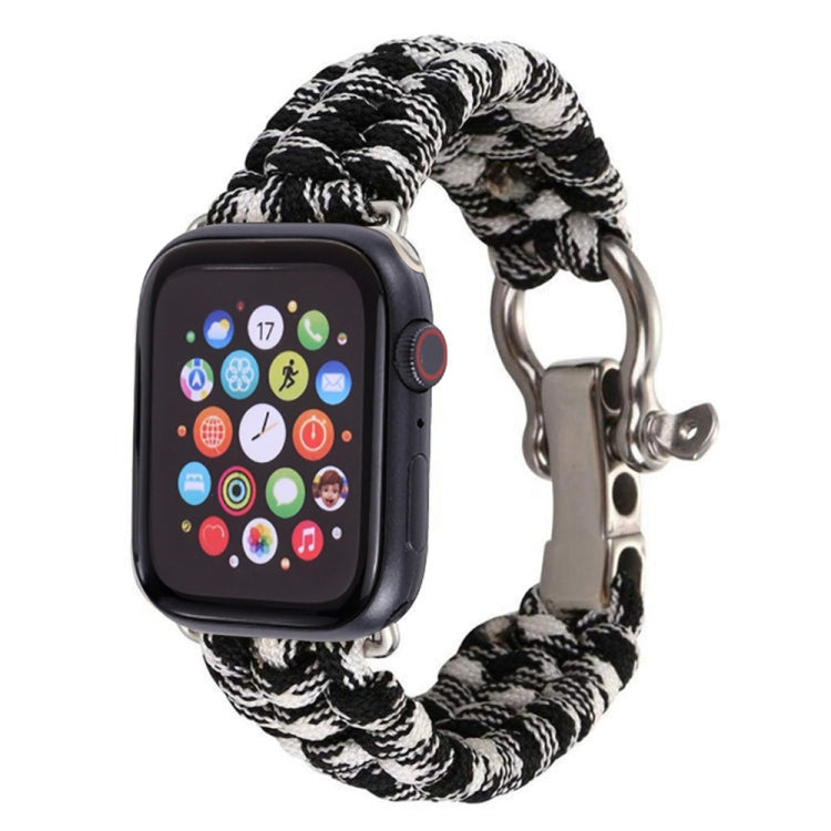 For Apple Watch Ultra 49mm / Series 8&7 45mm / SE 2&6&SE&5&4 44mm / 3&2&1 42mm Umbrella Cord Nylon Braided Watch Band(Black White) - Smart Wear by PMC TechLife | Online Shopping South Africa | PMC TechLife