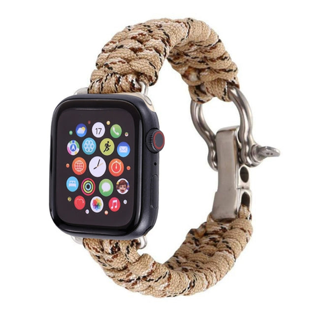 For Apple Watch Ultra 49mm / Series 8&7 45mm / SE 2&6&SE&5&4 44mm / 3&2&1 42mm Umbrella Cord Nylon Braided Watch Band(Khaki)