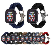 For Apple Watch Ultra 49mm / Series 8&7 45mm / SE 2&6&SE&5&4 44mm / 3&2&1 42mm Umbrella Cord Nylon Braided Watch Band(Blue)