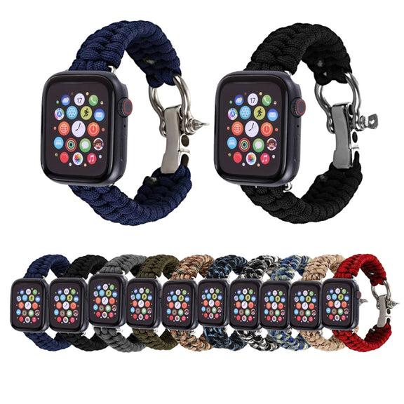 For Apple Watch Ultra 49mm / Series 8&7 45mm / SE 2&6&SE&5&4 44mm / 3&2&1 42mm Umbrella Cord Nylon Braided Watch Band(Blue Green)