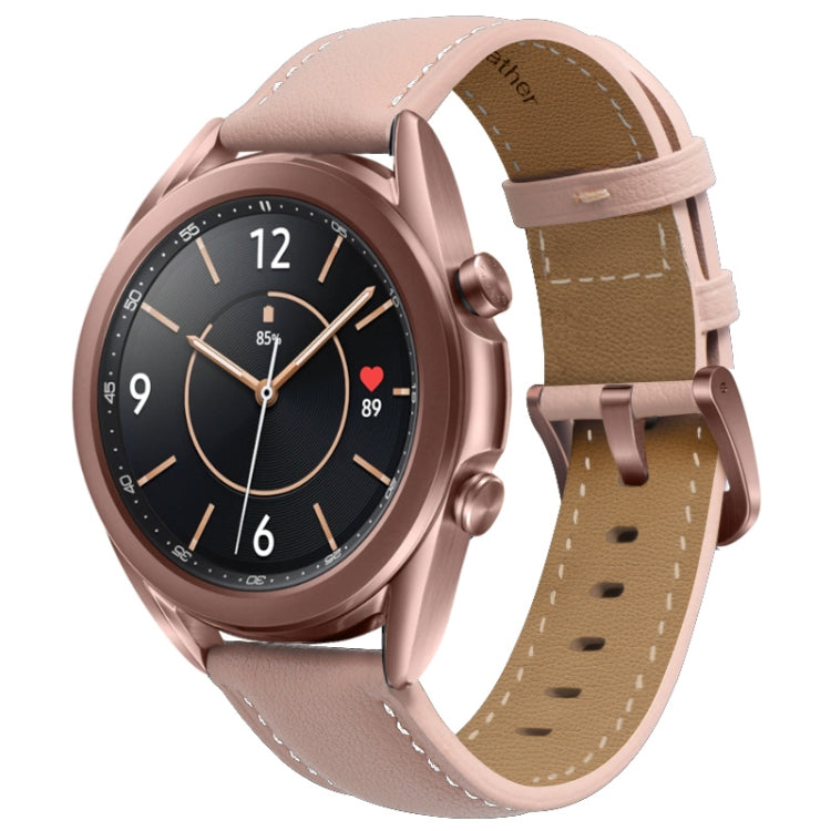 For Samsung Galaxy Watch3 41mm Leather Silver Buckle Watch Band(Pink) - Watch Bands by PMC Jewellery | Online Shopping South Africa | PMC Jewellery | Buy Now Pay Later Mobicred