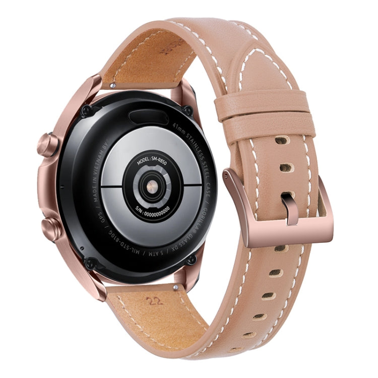 For Samsung Galaxy Watch3 41mm Leather Silver Buckle Watch Band(Pink) - Watch Bands by PMC Jewellery | Online Shopping South Africa | PMC Jewellery | Buy Now Pay Later Mobicred